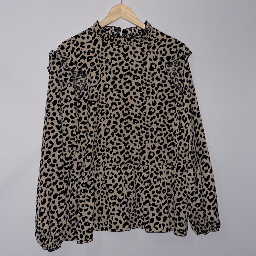SHEIN Leopard Print Ruffle Shoulder Blouse women’s Size XL